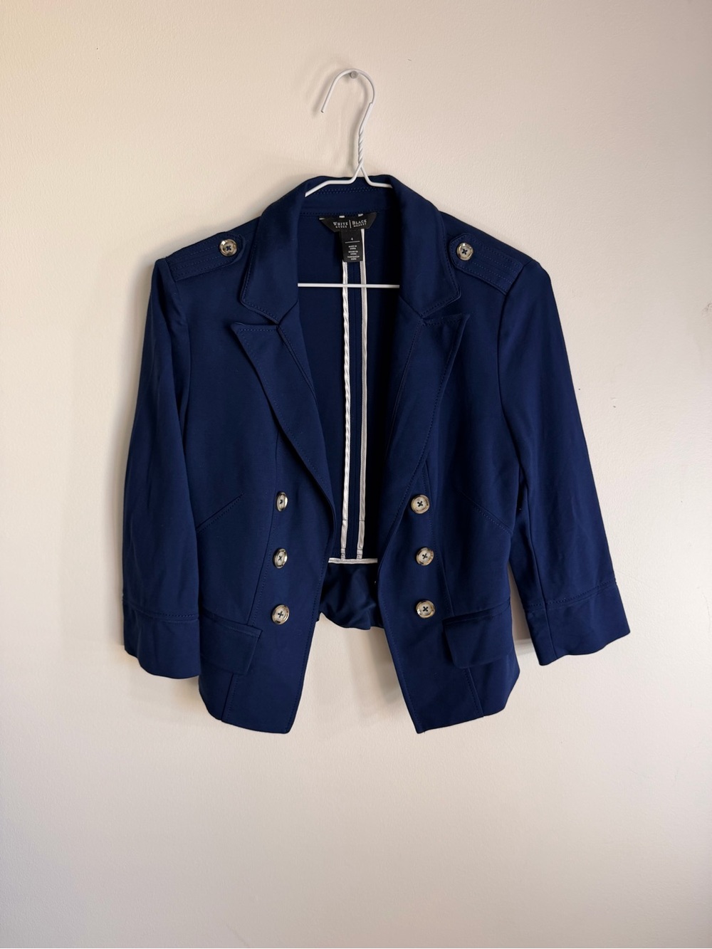 White House Black Market Navy Double-Breasted Military-Inspired Blazer